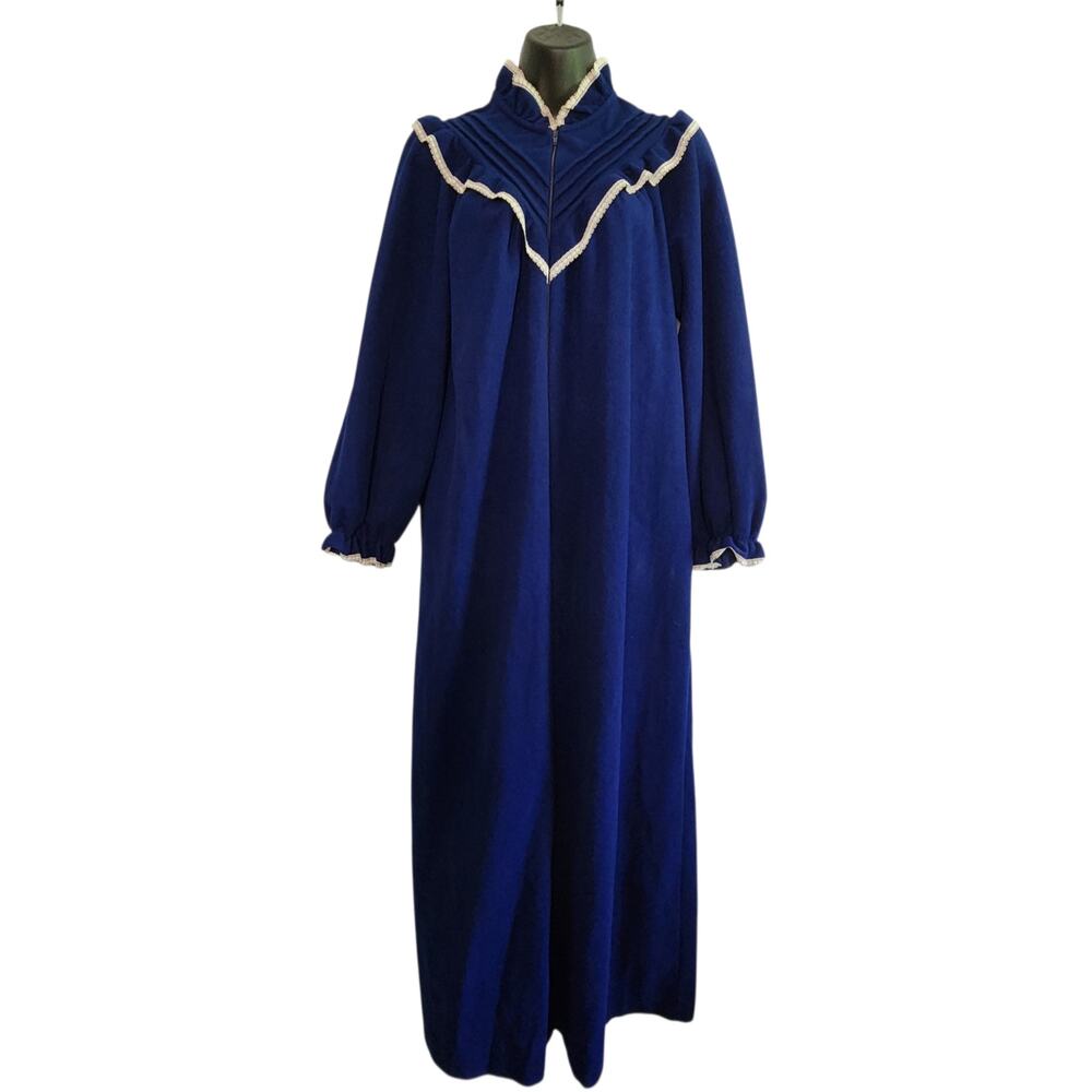 VINTAGE Famous Bodies nightgown ruffled zip front blue size S 8-10